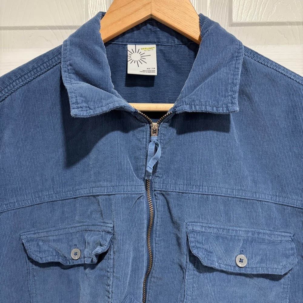 2/$25 Aerie Blue Textured Corduroy Long Sleeve Half Zip Tunic Shacket Top - Picture 4 of 10
